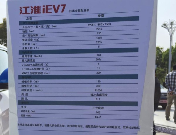 江淮iev7电动车首次亮相 综合续航320km