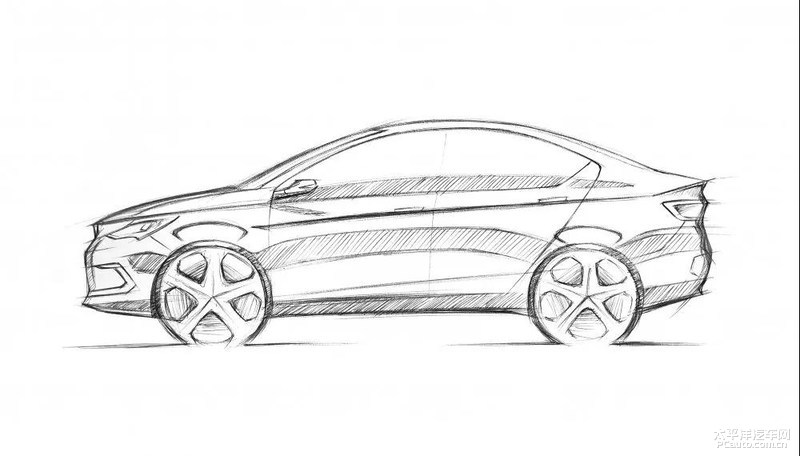 野马汽车ek-300设计草图 新能源三厢轿车